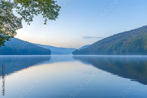 Mountain lake twilight reflection