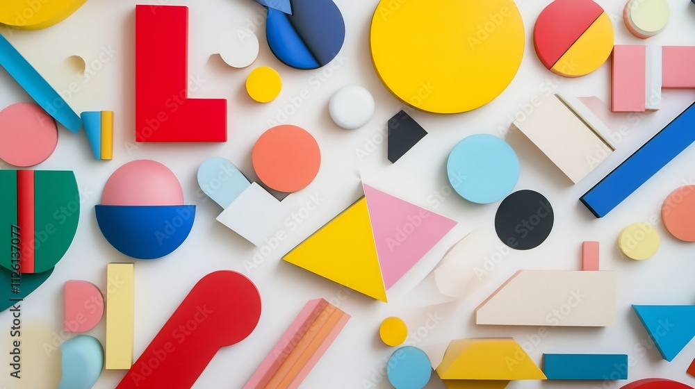 Vibrant Geometric Shapes on Flat White Background Vibrant Geometric Shapes on Flat White Background