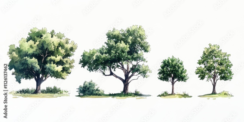 Fototapeta premium Illustrative Botanical Collection of Diverse Tree Species in Nature