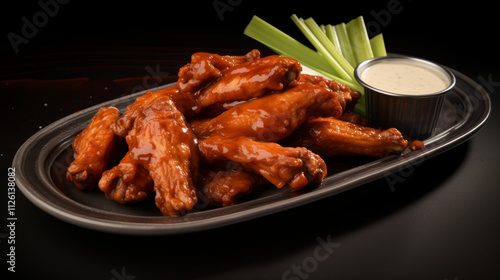 Chicken wings coated in a honey BBQ glaze.