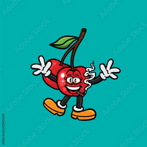 cherry character cartoon cute smoking digital art vector