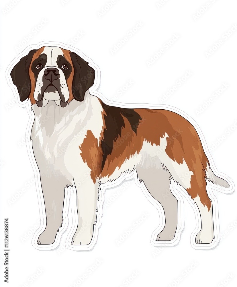 A stylized illustration of a Saint Bernard dog standing confidently. A stylized illustration of a Saint Bernard dog standing confidently.