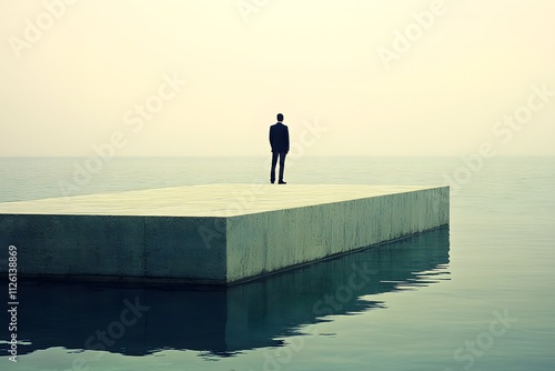 Person standing at edge of diving board hesitating photo