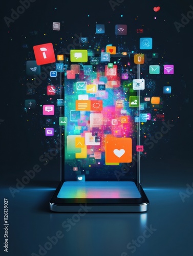 A smartphone illuminates with an array of social media icons and notifications, capturing the essence of digital connectivity in modern life. Generative AI