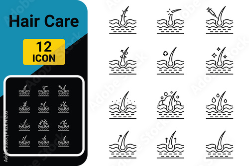 Hair care, follicle icon. Root growth care outline icons collection. Beauty, hair care symbols. Vector