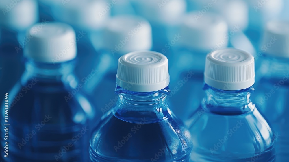 Blue Water Bottles with White Caps Blue Water Bottles with White Caps