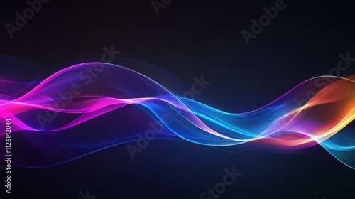 Abstract colorful wave, dynamic flow, vibrant energy, fluid lines, digital curves, spectrum light, modern art, dark background