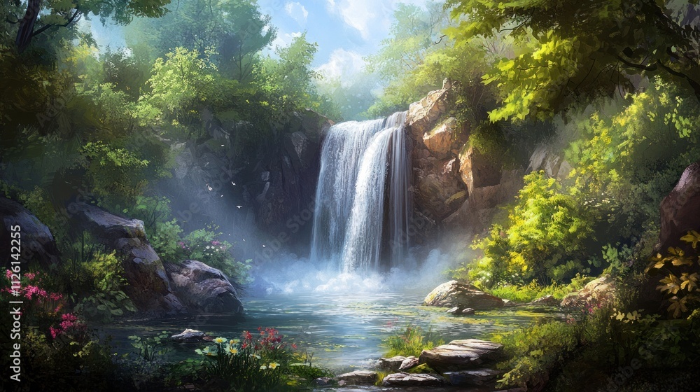 Serene Waterfall in Lush Forest Paradise Serene Waterfall in Lush Forest Paradise