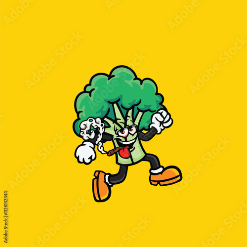 brocolly character cartoon cute smoking digital art vector photo