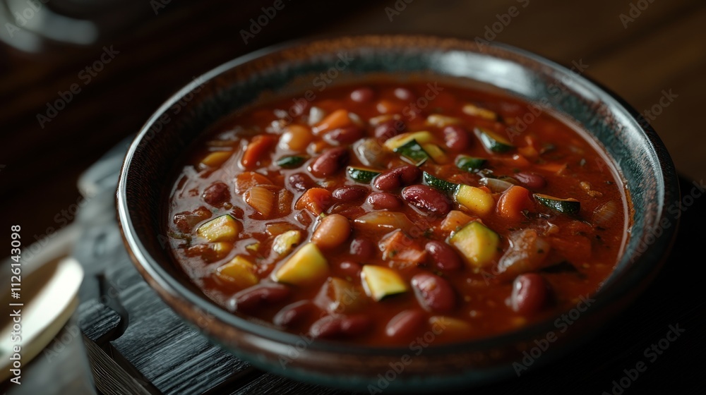 A bowl of hearty vegetable and bean stew, showcasing vibrant colors and textures. A bowl of hearty vegetable and bean stew, showcasing vibrant colors and textures.