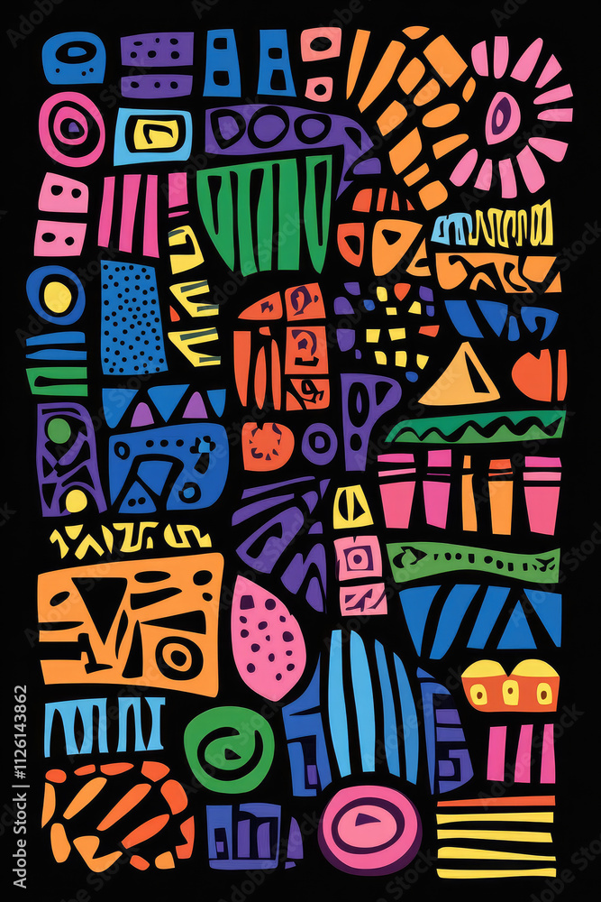 Bright abstract geometric shapes on a black background Bright abstract geometric shapes on a black background
