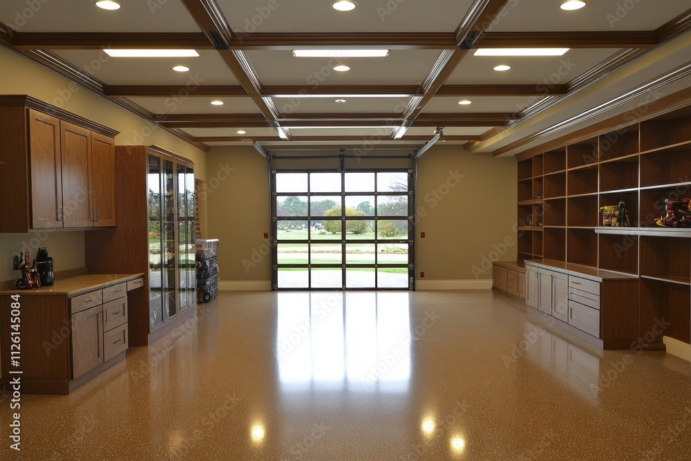 Spacious interior with wooden cabinetry and large windows, ideal for gatherings or activities. Spacious interior with wooden cabinetry and large windows, ideal for gatherings or activities.