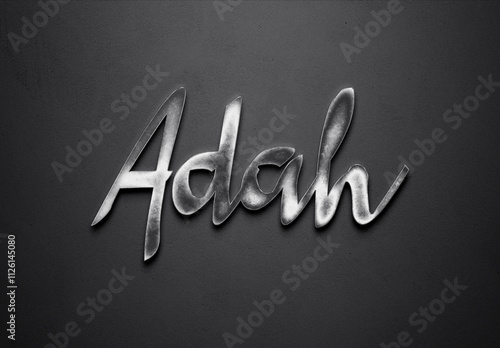 Chrome metal 3D name design of Adah on grey background. photo