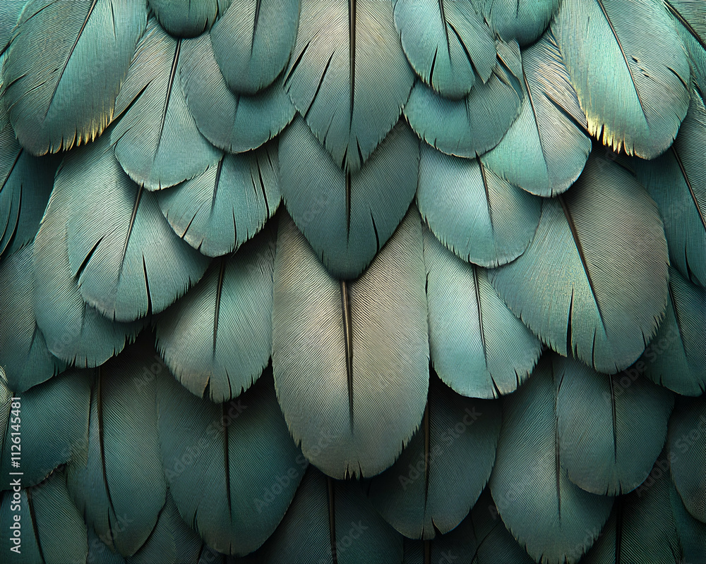 Close-up of teal bird feathers, overlapping texture. Close-up of teal bird feathers, overlapping texture.