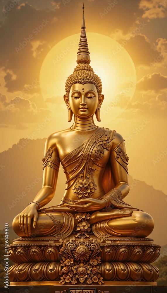 Fototapeta premium A golden Buddha statue with exquisite craftsmanship.