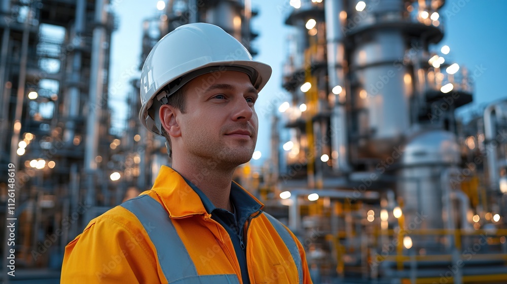 Engineer in a hard hat ensuring compliance with safety Engineer in a hard hat ensuring compliance with safety