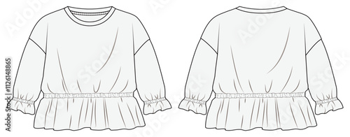 illustration of a baby wear sweater, toddler kids, infant baby, sleep full bodysuit, fashion flat sketch, vector illustration, cad, technical drawing, flat drawing, template, mockup.
