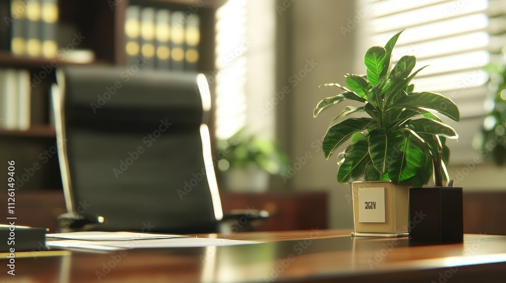 Cozy Office Workspace with Houseplant and Computer Cozy Office Workspace with Houseplant and Computer
