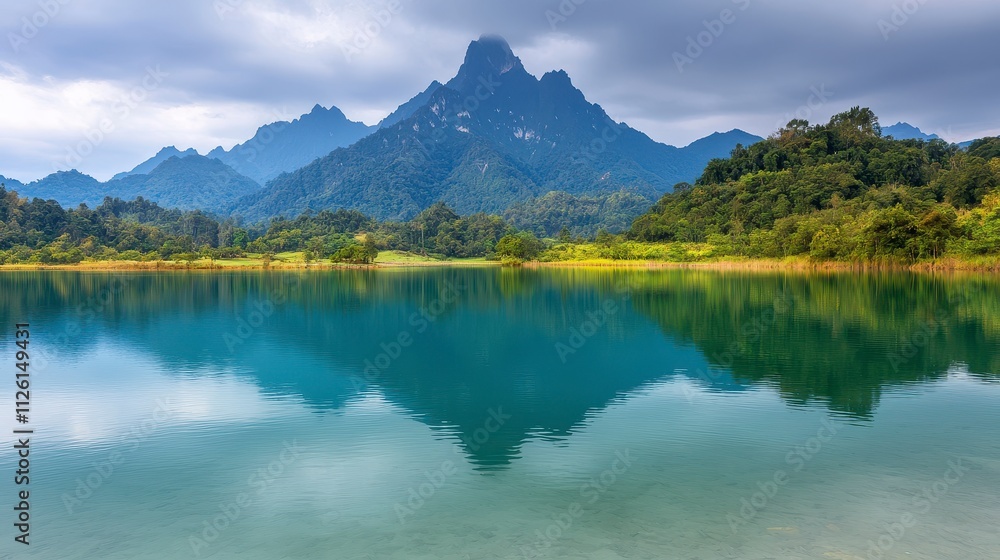 Serene Mountain Lake Reflection Tranquil Asian Landscape Serene Mountain Lake Reflection Tranquil Asian Landscape