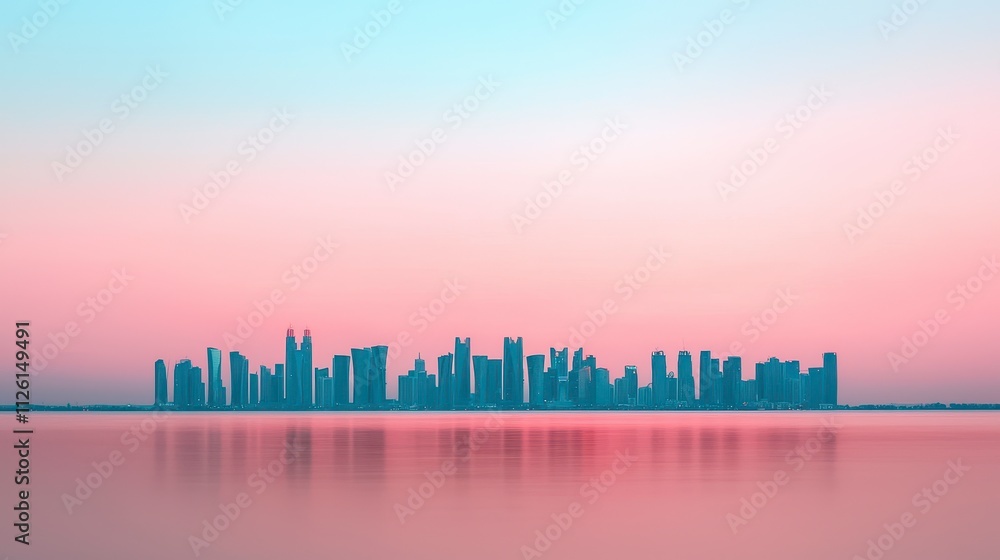 Serene Cityscape at Dawn Coastal Skyline Reflections Serene Cityscape at Dawn Coastal Skyline Reflections