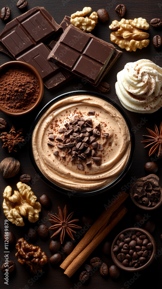 Mocha mousse - color of the year - moodboard - sweet cocoa, coffee, pralines and hot chocolate with whipped cream
Mocha mousse - color of the year - moodboard - sweet cocoa, coffee, pralines and hot chocolate with whipped cream