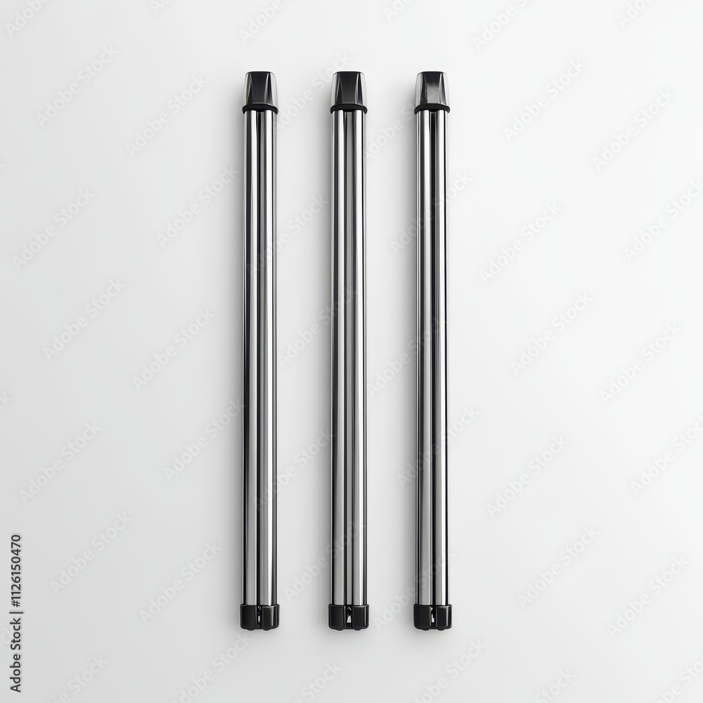Parts seals automotive Three sleek metal rods arranged parallel on a light background. Parts seals automotive Three sleek metal rods arranged parallel on a light background.