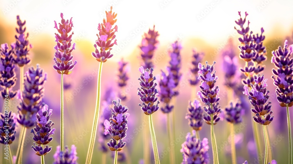 Vibrant lavender field in full bloom at sunset Vibrant lavender field in full bloom at sunset