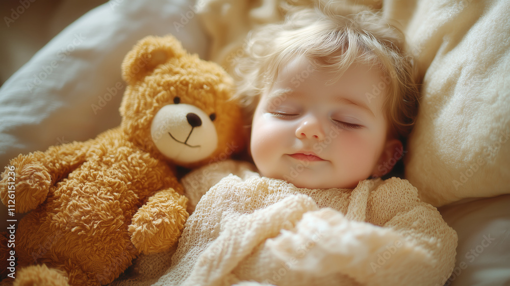 Sweet sleeping baby girl with a teddy bear Sweet sleeping baby girl with a teddy bear