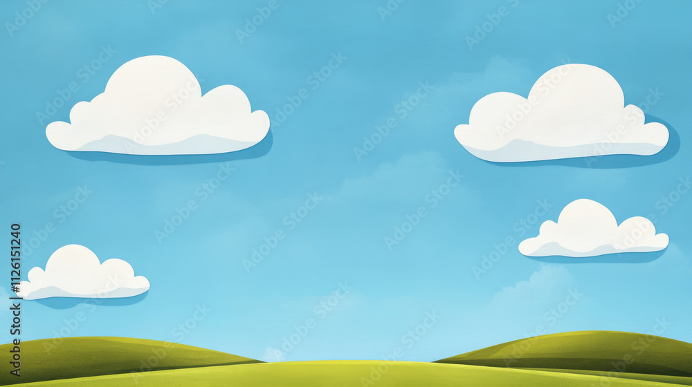Fototapeta premium tranquil scenic landscape featuring rolling hills and fluffy clouds under bright blue sky creates serene atmosphere. Perfect for relaxation and inspiration