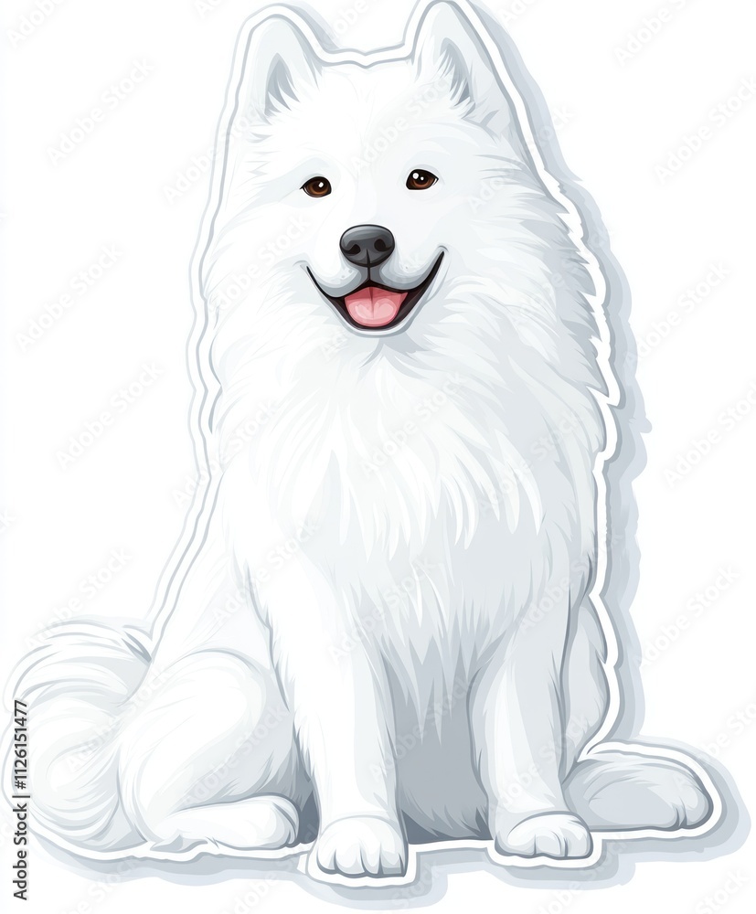 A cheerful, fluffy white dog sitting happily with a friendly expression. A cheerful, fluffy white dog sitting happily with a friendly expression.