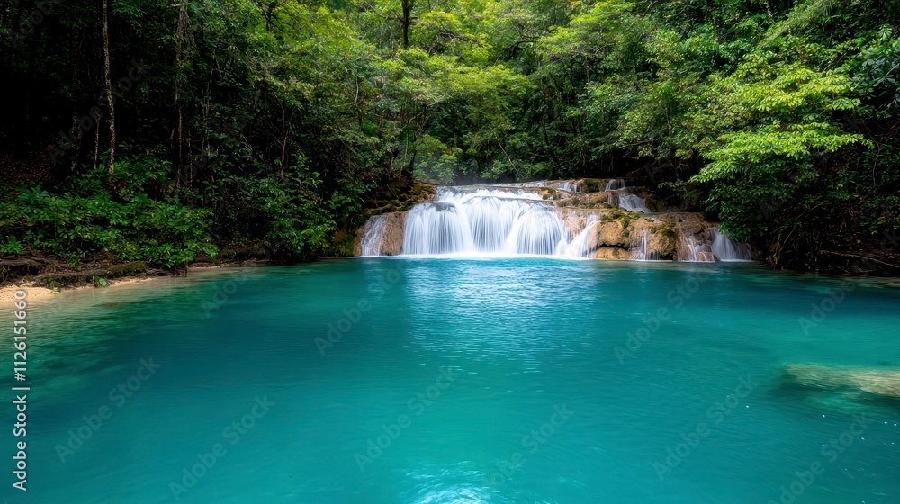 Emerald Waterfall Pool in Lush Tropical Forest Emerald Waterfall Pool in Lush Tropical Forest