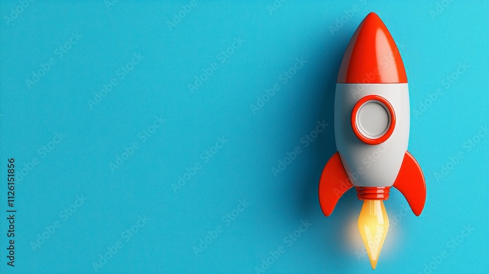 A colorful rocket with a flame, set against a bright blue background, symbolizes adventure and exploration. A colorful rocket with a flame, set against a bright blue background, symbolizes adventure and exploration.
