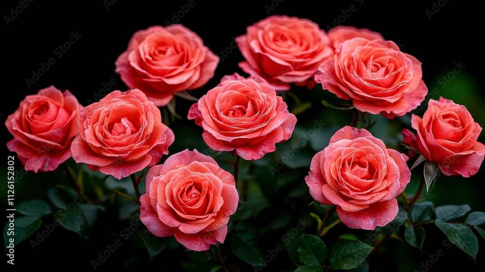 A Bouquet of Coral Roses in Dark Background A Bouquet of Coral Roses in Dark Background