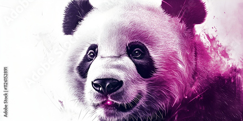 Artistic Panda Close-Up with Pink Tint and Abstract Background photo