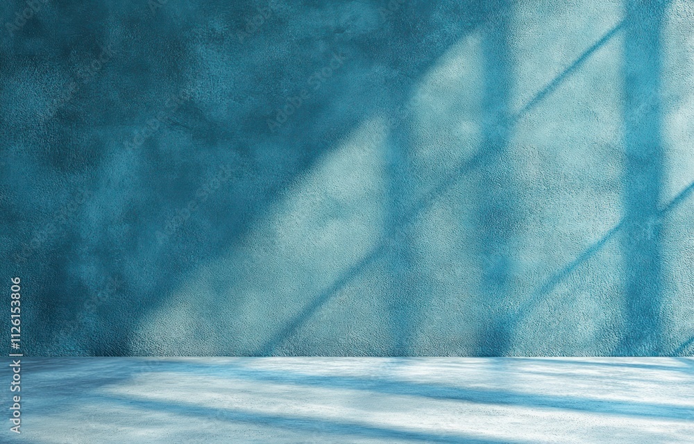 A textured blue wall with shadows, creating a serene and minimalist atmosphere. A textured blue wall with shadows, creating a serene and minimalist atmosphere.