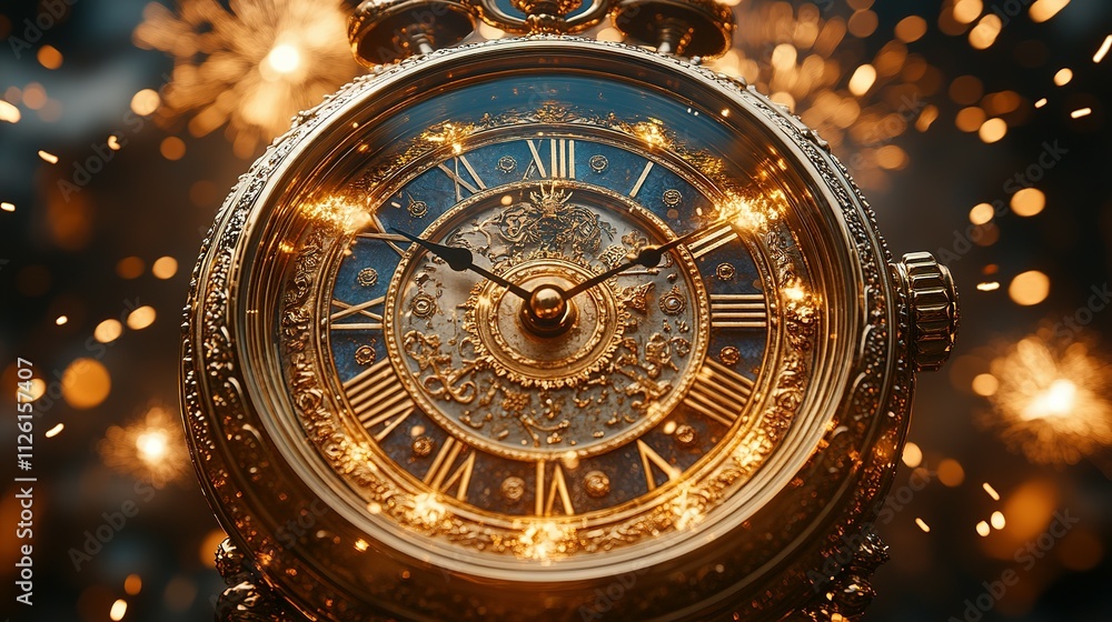 Ornate Gold Pocket Watch Celebrates New Year Fireworks Ornate Gold Pocket Watch Celebrates New Year Fireworks