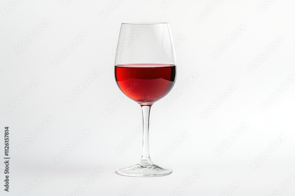 A clear wine glass filled with red wine against a plain background. A clear wine glass filled with red wine against a plain background.