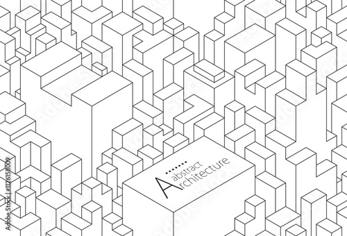 Seamless 3D illustration of abstract urban building line drawing design.
