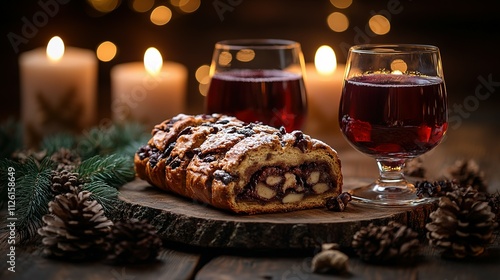 Festive Stollen Cake with Wine and Candles