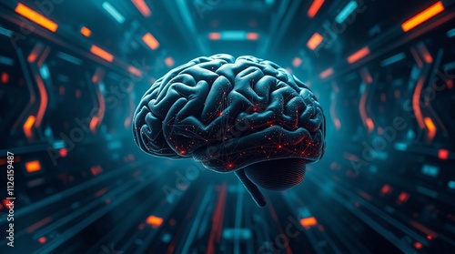A digital brain on a futuristic background, film-like lighting and fantastical elements, mind, artificial intelligence