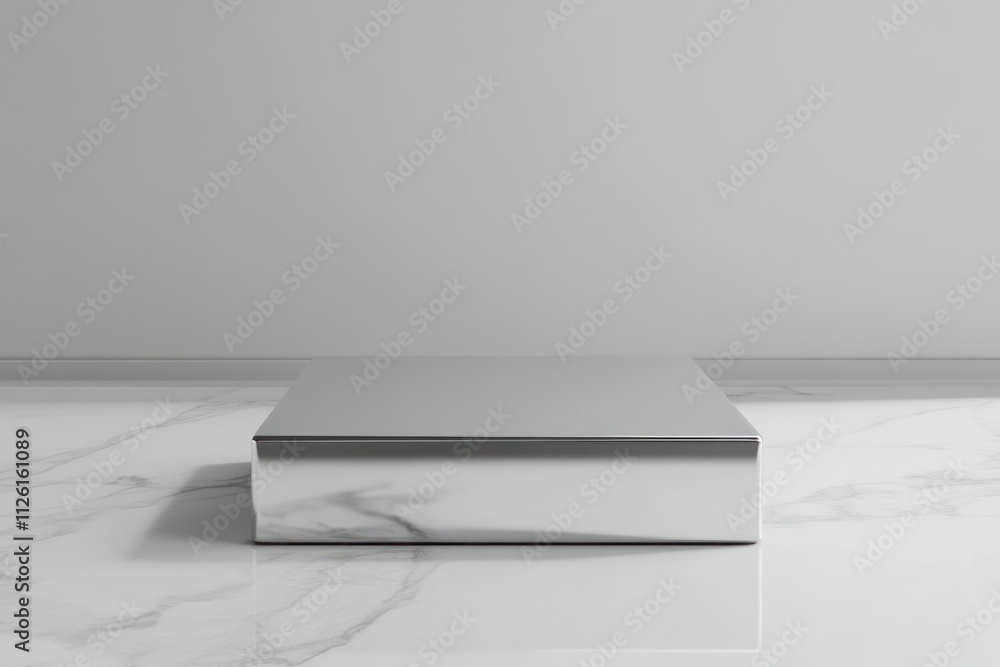 A sleek, reflective box on a marble surface, suggesting elegance and minimalism. A sleek, reflective box on a marble surface, suggesting elegance and minimalism.
