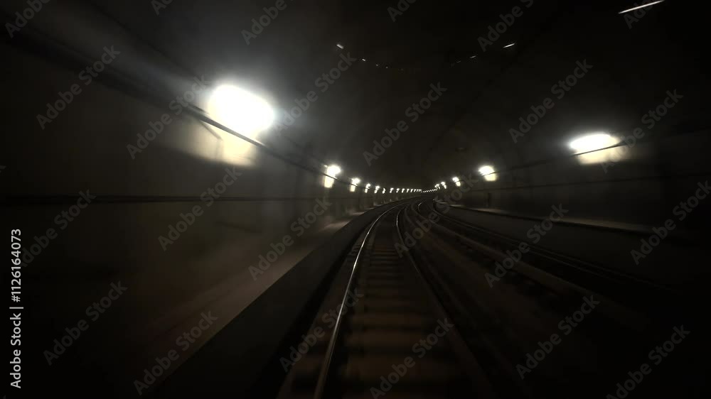 A dynamic video shows a train metro tube moving through a dark tunnel, illuminated by glowing lights, evoking a sense of journey and adventure A dynamic video shows a train metro tube moving through a dark tunnel, illuminated by glowing lights, evoking a sense of journey and adventure