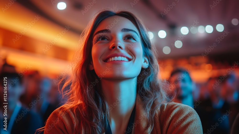 Obraz premium Enthusiastic Businesswoman Cheering at Corporate Conference