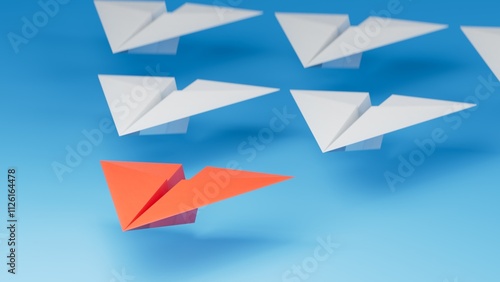 Free Download Different business concept.new ideas. paper art style.Leaderplane concept with red paper plane leading among white planes.3D rendering on blue background. - GFXLoad