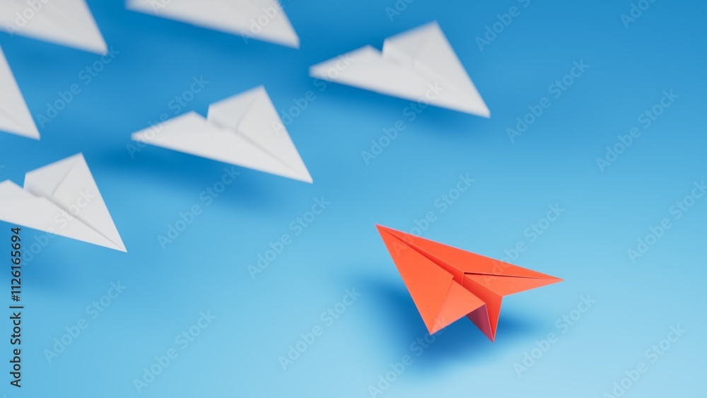 group of paper planes on a white background. concept of a strong leader in a team, manipulation of the masses, following new perspectives, collaboration and unification. Startup group of paper planes on a white background. concept of a strong leader in a team, manipulation of the masses, following new perspectives, collaboration and unification. Startup
