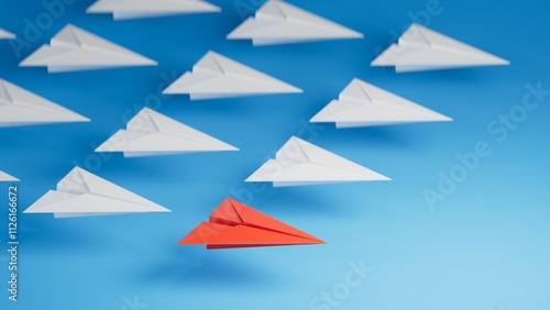 Free Download Leaderplane concept. Red leader paper plane leading among white on blue background. copy space.3D rendering on blue background. - GFXLoad