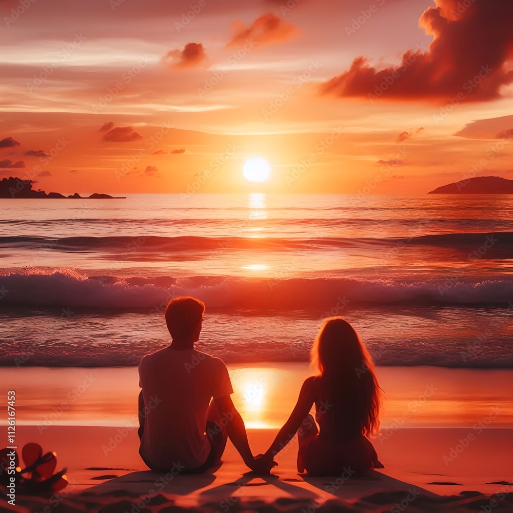 Romantic sunset, a couple of lovers Romantic sunset, a couple of lovers