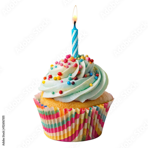 birthday cupcake with candle isolated transparent 