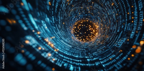 Wallpaper Mural A digital vortex of blue and orange particles, symbolizing data flow and technology. Torontodigital.ca