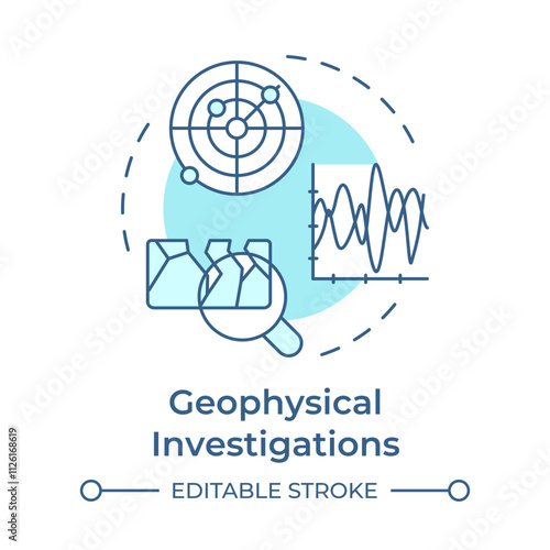 Geophysical investigations soft blue concept icon. Explore subsurface conditions without digging. Geotech. Round shape line illustration. Abstract idea. Graphic design. Easy to use in presentation